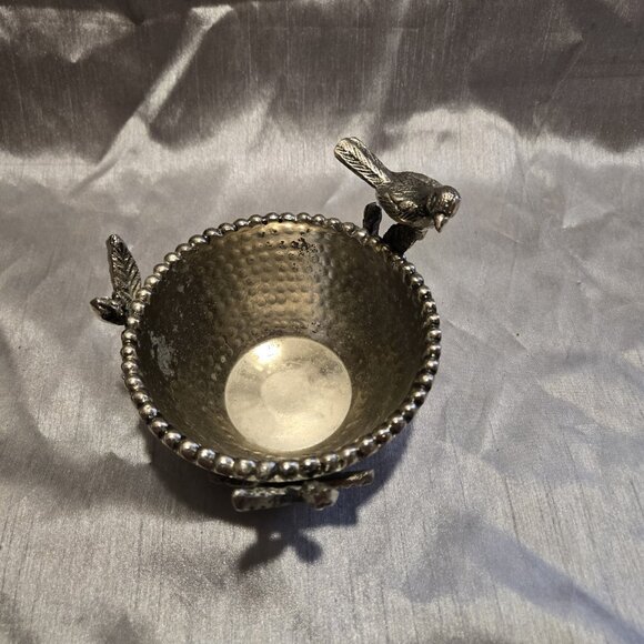 Vintage Metal Bowl Silver Tone w/bird Leaves.5” Dia. 3.5” H - Picture 6 of 7